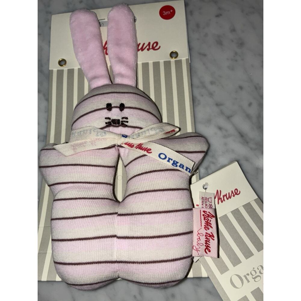 Kathe Kruse Baby Pink Organic Cloth Bunny Ring Rattle